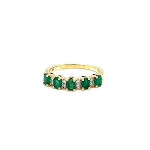 Coloured Stone Rings: Oval emerald band with diamonds