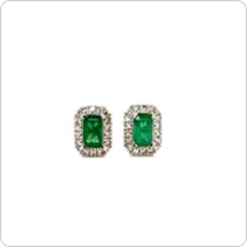 Emerald cut Emerald Earrings with a Diamond Halo
