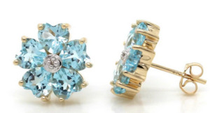 Blue Topaz & Diamond Flower Cluster Studs