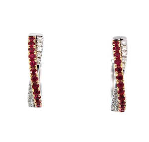 Cross Over Ruby & Diamond Hoops