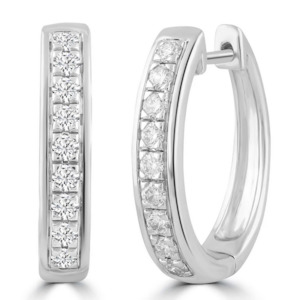 Diamond Earrings 1: Huggie Earrings with 0.53ct Diamonds in 9K White Gold
