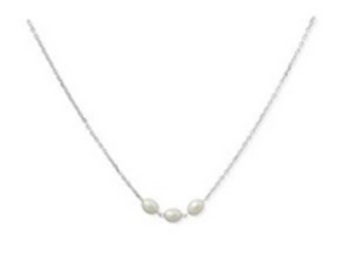 Pearls: Three White Freshwater Pearl Drop Pendant with SS Chain - 45cm