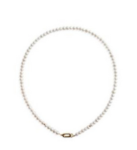 Pearls: White Pearl Necklace with 14KY Carabiner Clasp – 45cm