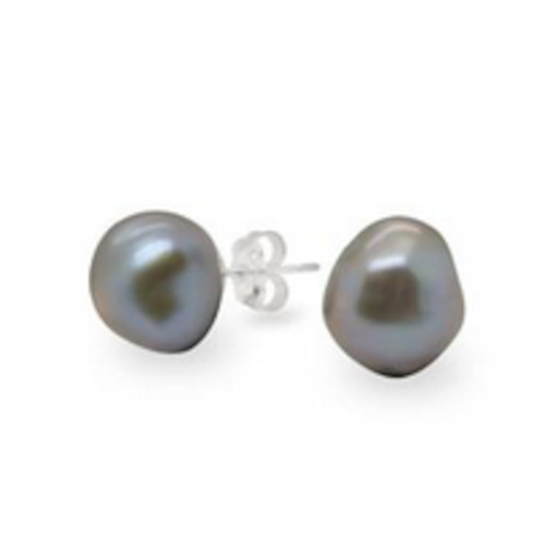 STG Silver Baroque FWP Stud Earrings -10-12mm