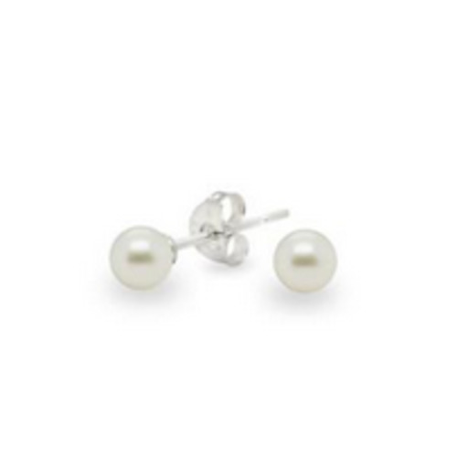 Pearls: Round White Freshwater Pearl Studs - SS 5–5.5mm