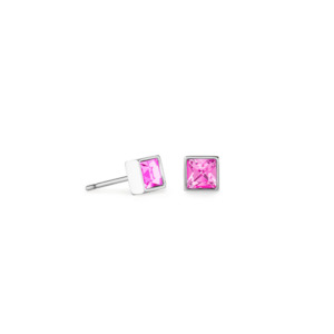 Coeur De Lion 1: Brilliant Square Earring - Pink Crystals - Stainless