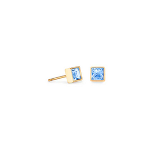 Coeur De Lion 1: Brilliant Square Earring -  Blue Crystals - GP Stainless