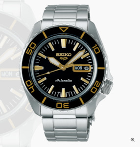 Seiko 5 Sports Black Dial Watch - With Gold