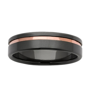 Black Zirconium & 9ct Yellow Gold Band – Comfort Curve – 7mm – Size W