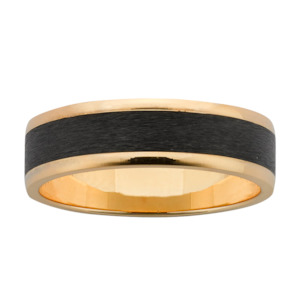 Mens Wedding Rings: Black Zirconium Wedding Band with 9ct Yellow Gold – Size Z – 8mm