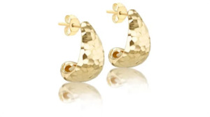 Gold Earrings: J Shape Stud Earrings - 9k YG