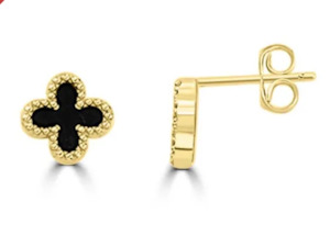 9K Yellow Gold Black Onyx Clover Studs