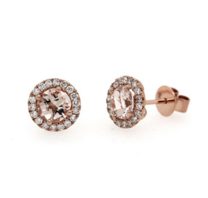 Rose Gold Morganite Halo Studs