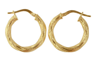 9ct Yellow Gold and Silver Bonded Twisted Hoop Earrings