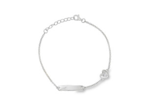 CZ Heart Charm Bracelet with ID - Silver