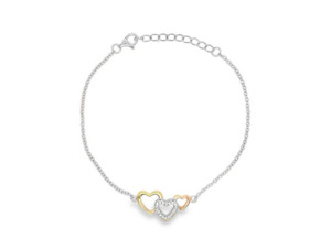 Baby Jewellery: 3-tone Open Hearts CZ Bracelet - Silver