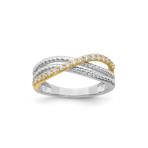 Laboratory Grown Diamonds 1: Lab Grown Cross Over Diamond Ring in 9K Yellow & White Gold - 0.25ct