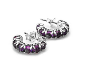 Amethyst  Halo Cluster Earrings - SS