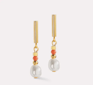 Coeur De Lion 1: Coral Sunset Pearl Gold Earrings