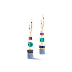 Yellow Gold Tone Multi-Colour Geocube Earrings