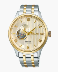 Seiko: Presage “Japanese Zen Garden” Automatic Gold-Tone Sand Dial Watch