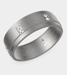 Titanium & Black Diamond Gents Wedding Band – 8mm Comfort Fit - Size W¼