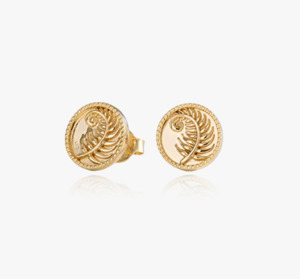 Fern Coin Studs (Strength) - Gold