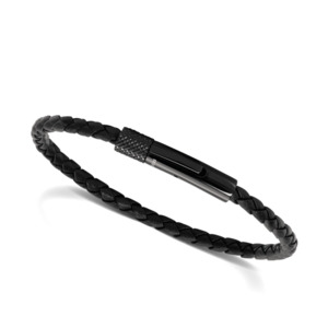 Driver: 28mm Steel Bracelet with 3.5mm Braided Leather Strap - Black - 20.5cm