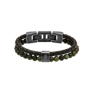 Rochet: Karma - Bracelet Rochet - Brown Braided Leather and Green Jasper Beaded Leather