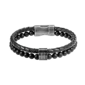 Rochet: Karma - Bracelet Rochet - Black Leather and Beads