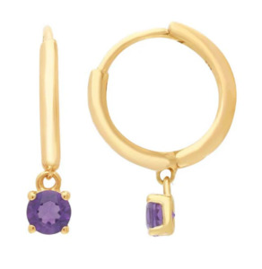 9ct Yellow Gold Purple Amethyst Huggie Earrings