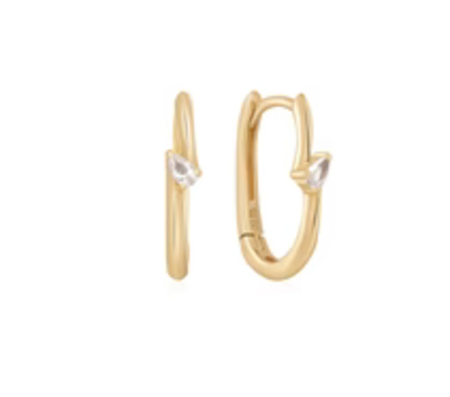 Earrings: 14ct Yellow Gold White Sapphire Oval Earrings