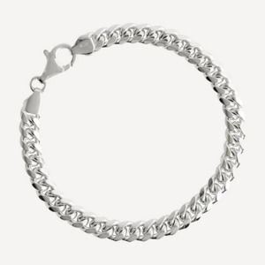 Najo: Cuban Men's Silver Chain Bracelet - 21cm