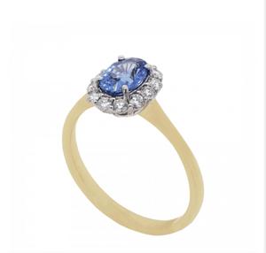 18ct Yellow Gold Oval Halo Ceyon Sapphire & Diamond Ring