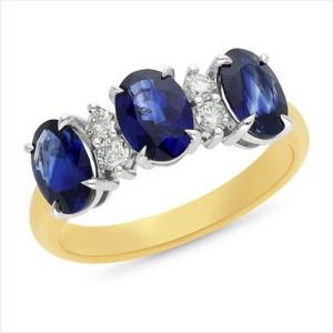 Coloured Stone Rings: 9ct Yellow Gold Sapphire and Diamond Ring