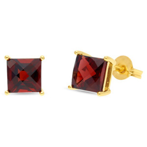 Square Cut Garnet Earrings - 9K YG