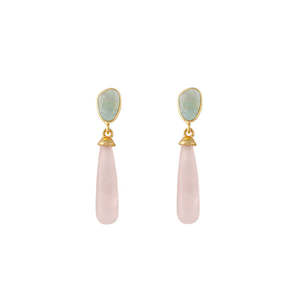 Bianc Jewellery: BIANC - Sterling Silver Yellow Gold Plated Milky Aquamarine & Pink Chalcedony ' Poet ' Drop Earrings