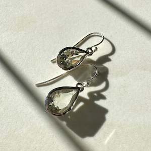 Sterling Silver Fancy Pear Cut Green Quartz Drop Earrings