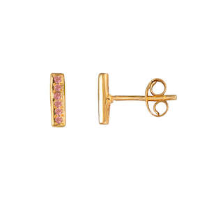 Bianc Jewellery: BIANC - Sterling Silver & Yellow Gold Plate Pink Tourmaline 'Peru' Stud Earrings