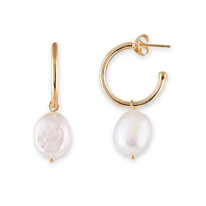Bianc Jewellery: BIANC - Sterling Silver Yellow Gold Plated Freshwater Pearl 'Sorrento' Hoop Earrings