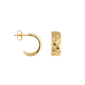 BIANC - Sterling Silver Yellow Gold Plated Cubic Zirconia 'NYX' Hoop Earrings