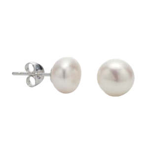 Sterling Silver & White Freshwater 10-12mm Baroque Pearl Stud Earrings