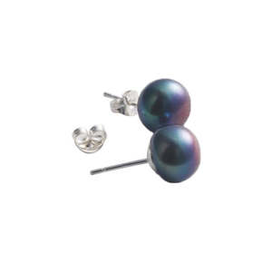 New Collection: Sterling Silver & Black Freshwater 8mm Button Pearl Stud Earrings