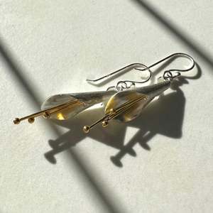 New Collection: Sterling Silver and Yellow Gold Plated Brushed Kowhai Flower Drop Earrings