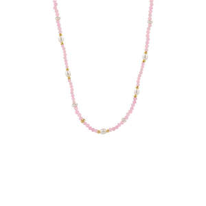 BIANC - Sterling Silver Gold Plated Pink Jade & Freshwater Pearl 'Sunset' Necklace