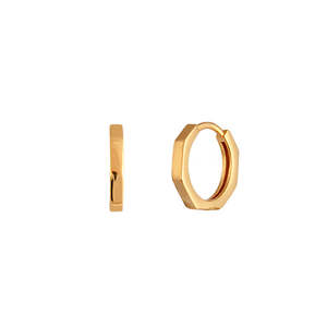 BIANC - Sterling Silver Yellow Gold Plated 'Hex' Huggie Earrings