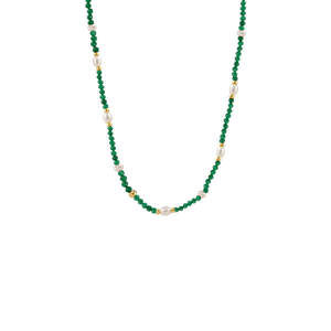 BIANC - Sterling Silver Gold Plated Green Onyx & Freshwater Pearl 'Nurture&&hellip;