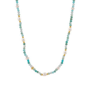 BIANC - Sterling Silver Gold Plated Amazonite & Freshwater Pearl 'Scenic' Necklace