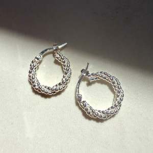 New Collection: Sterling Silver Textured Twist Bead Hoop Earrings