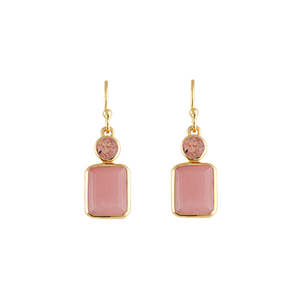 BIANC - Sterling Silver Yellow Gold Plated Pink Quartz 'Rosie' Drop Earrings